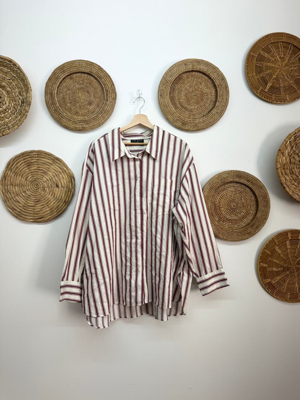 Lane Bryant Red Striped Button Up Shirt Plus Size 26/28